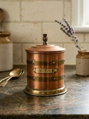 Vintage OBAN Copper and Brass Aged Patina Storage Canister, Trade Mark Union